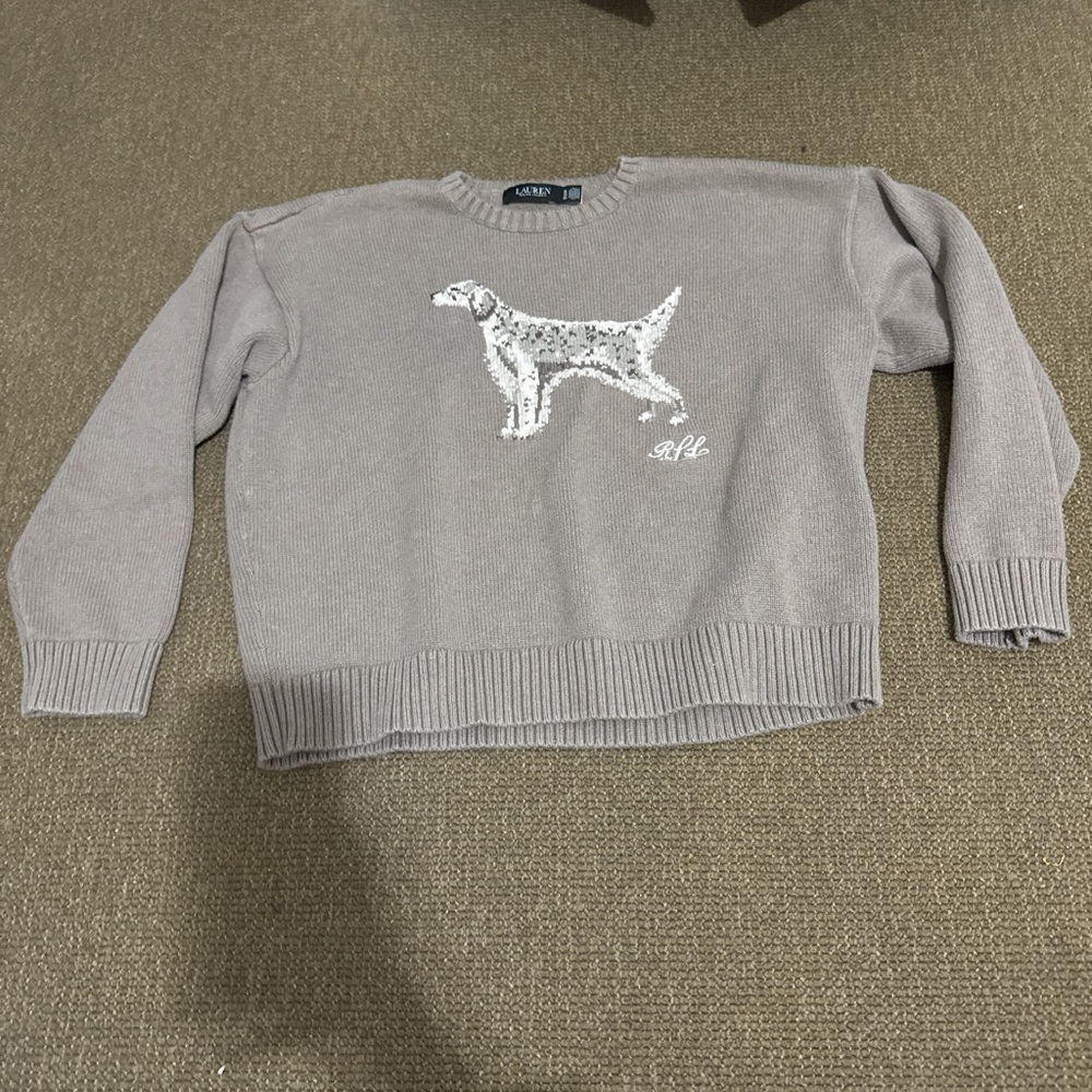 Polo by Ralph Lauren Taupe Sweater with Dog Motif